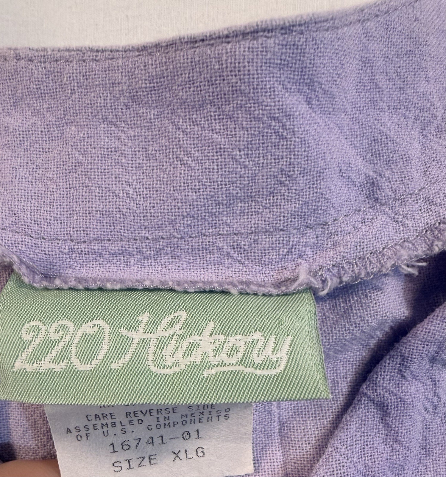 Vintage 220 Hickory Purple Lilac Button Front Blouse XLG Butterfly Pocket Cotton