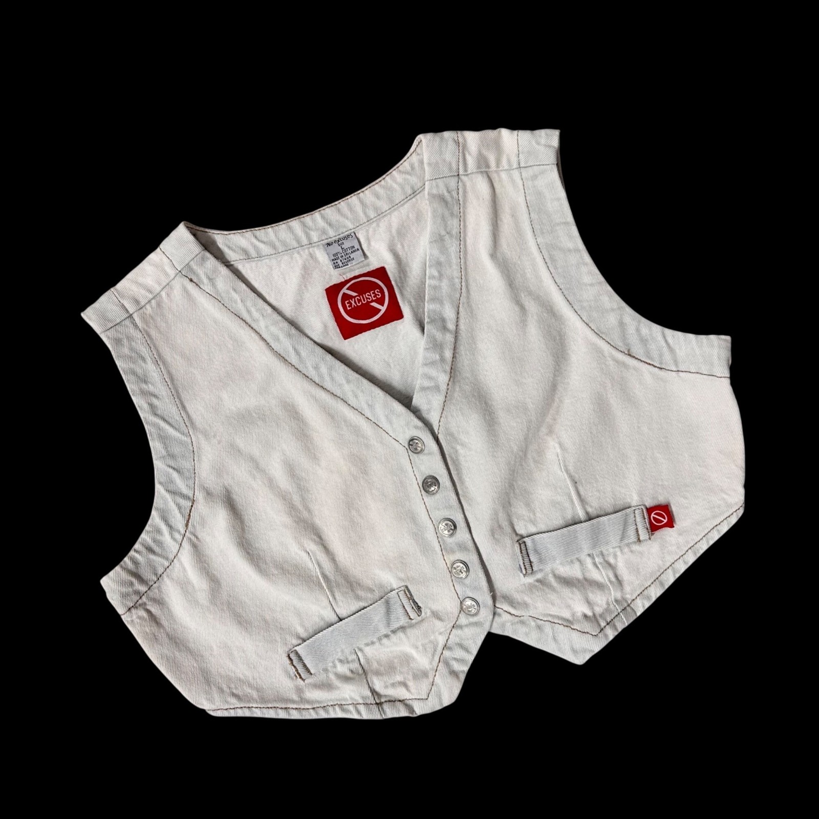 Vintage Denim Vest 1990s Womens Size Large Short Snaps No Excuses Retro
