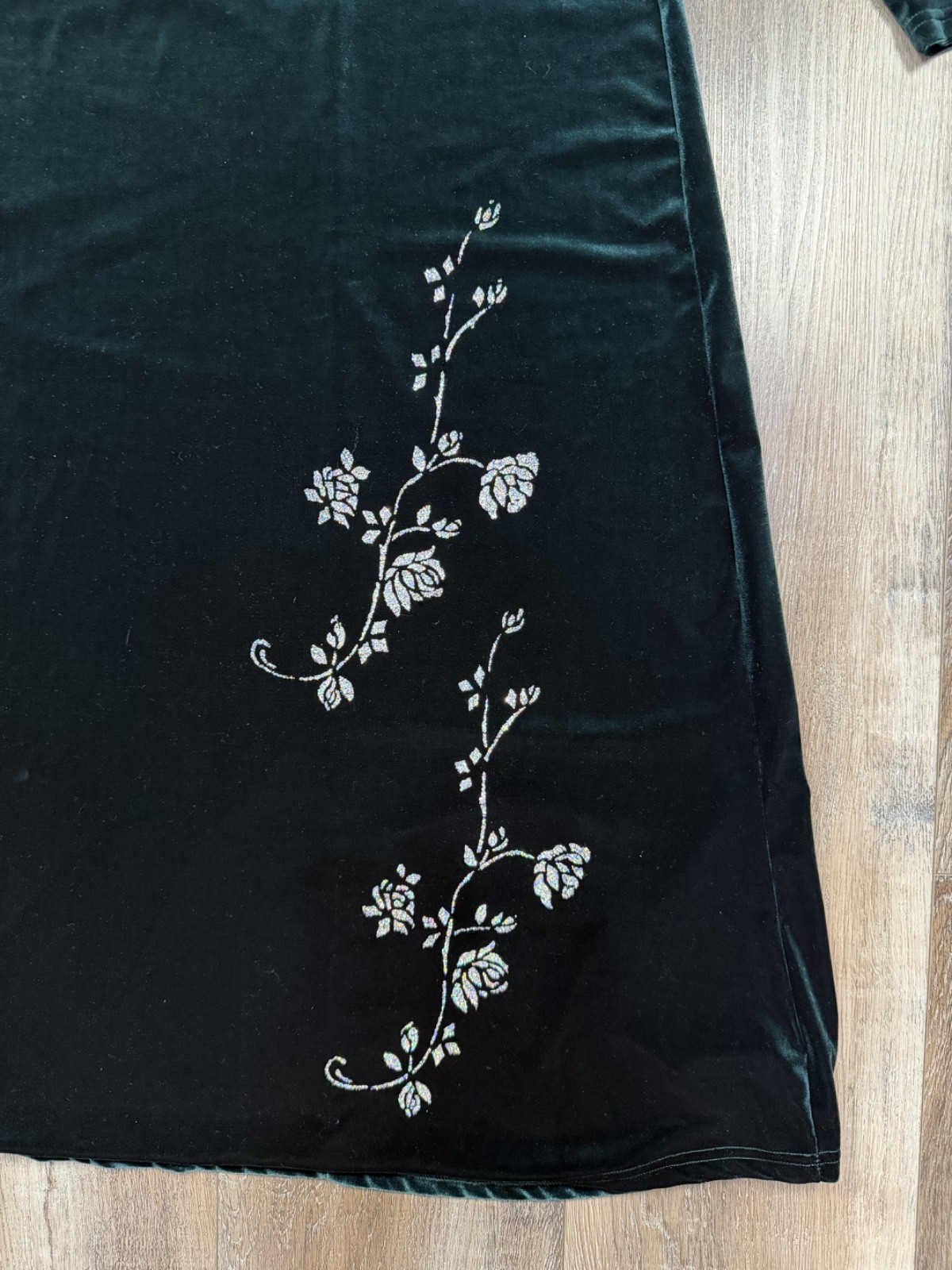 Vintage Emerald Green Velvet Maxi Dress Size Large Floral Glitter Jostar USA