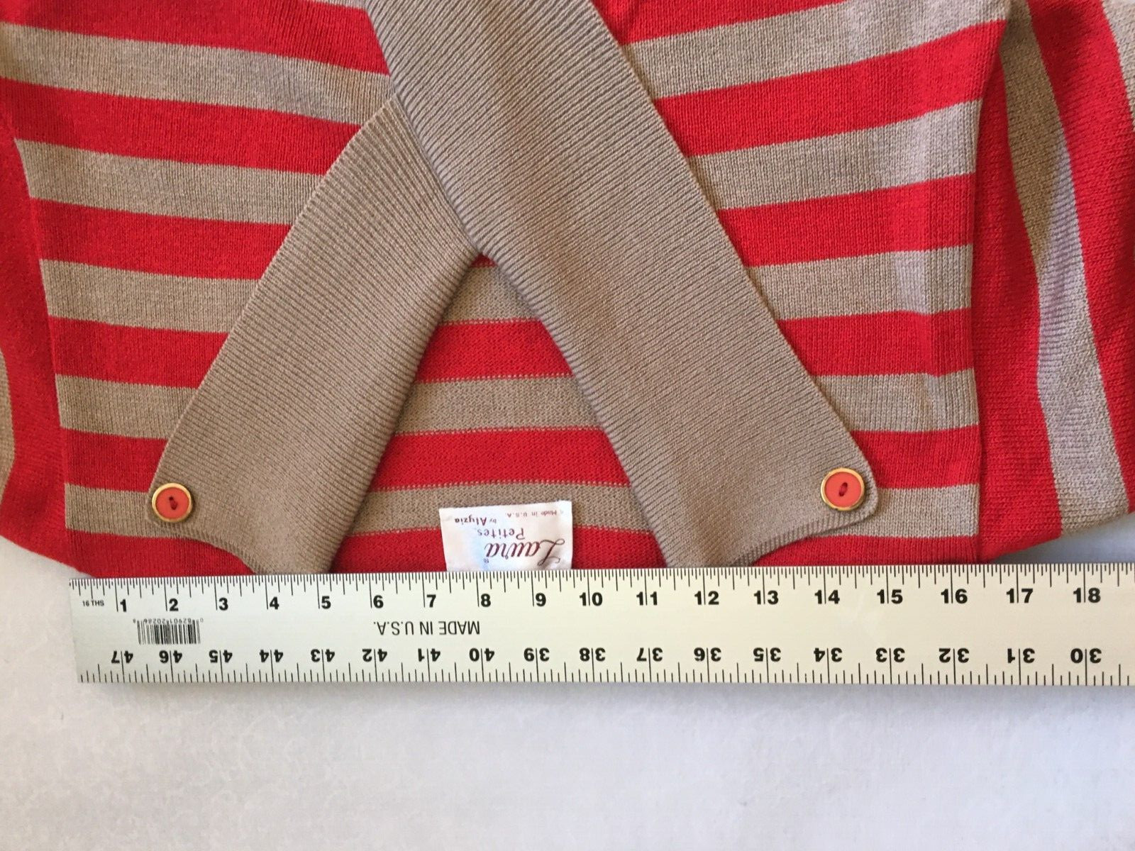 Vintage 70s Laura Petites by Alyzia Red Brown Striped Short Sleeve Sweater Knit
