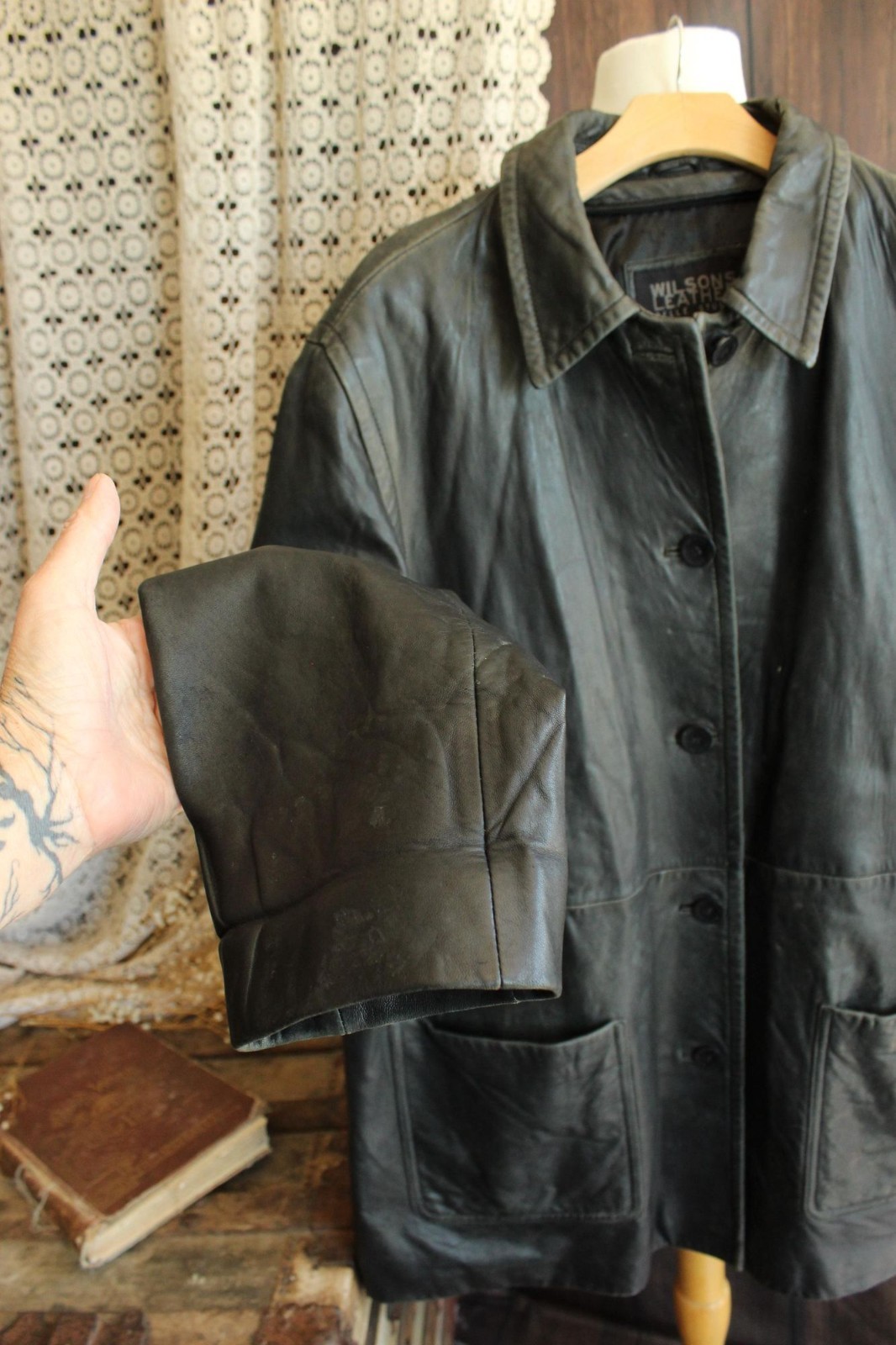 Vintage 1990s Leather Jacket, Volup Size 2X Wilsons Leather Black Car Coat, Pell