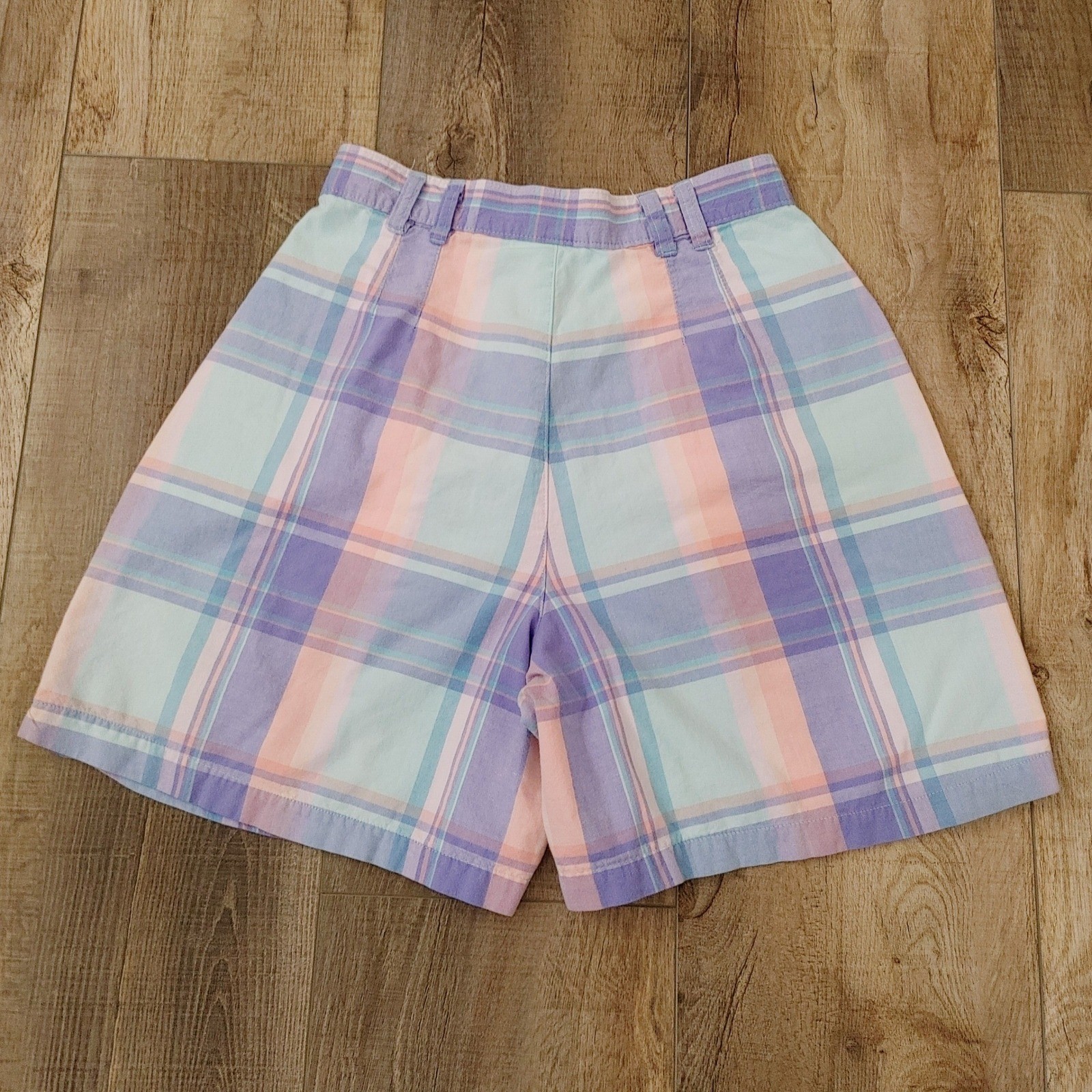 Bugle Boy Classics Vintage 80s Pastel Plaid High Rise Mom Shorts Purple Pink 10