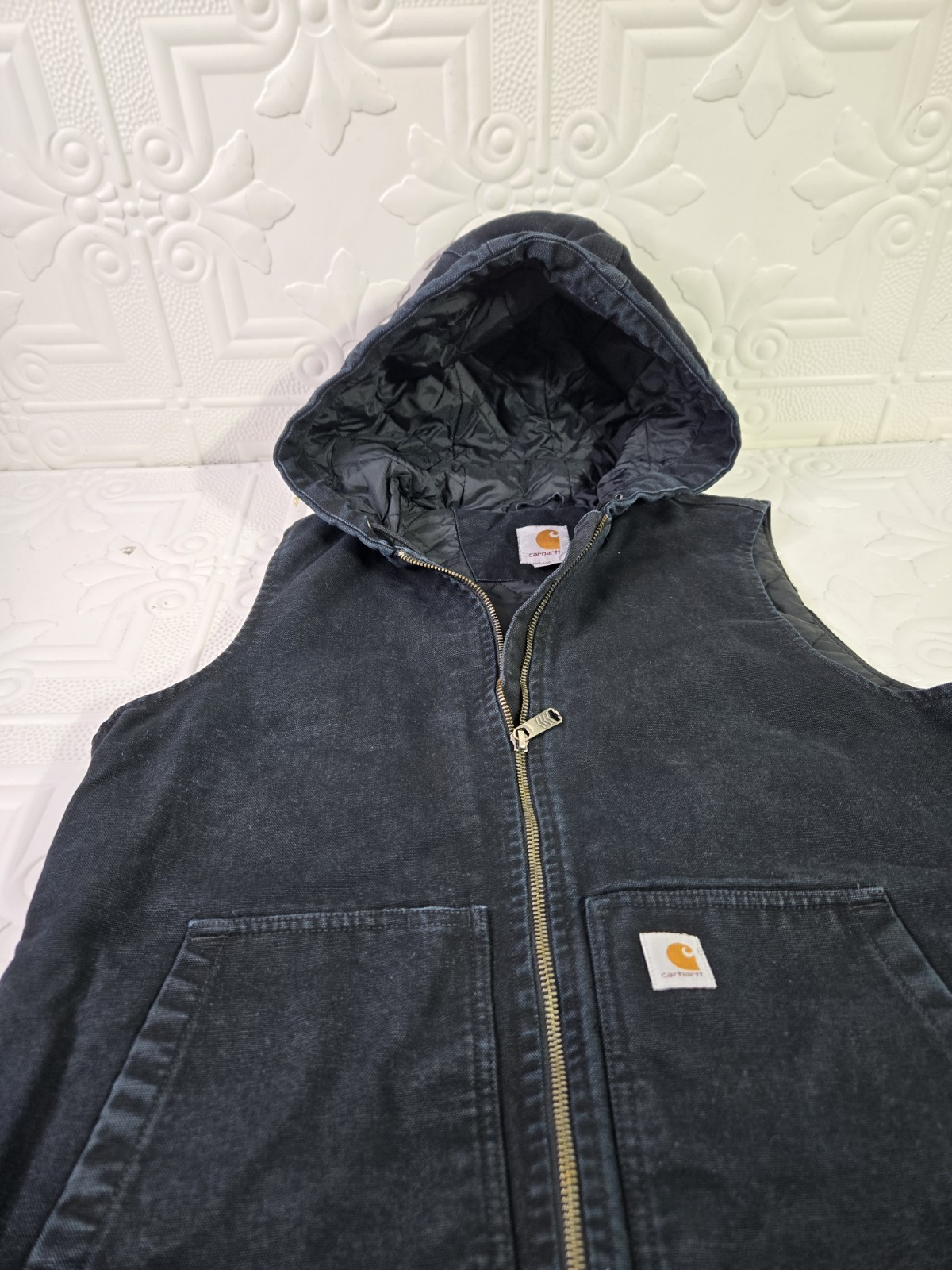 Carhartt Black Duck Canvas Hooded Vest Workwear 104026 Women’s Size M 8-10