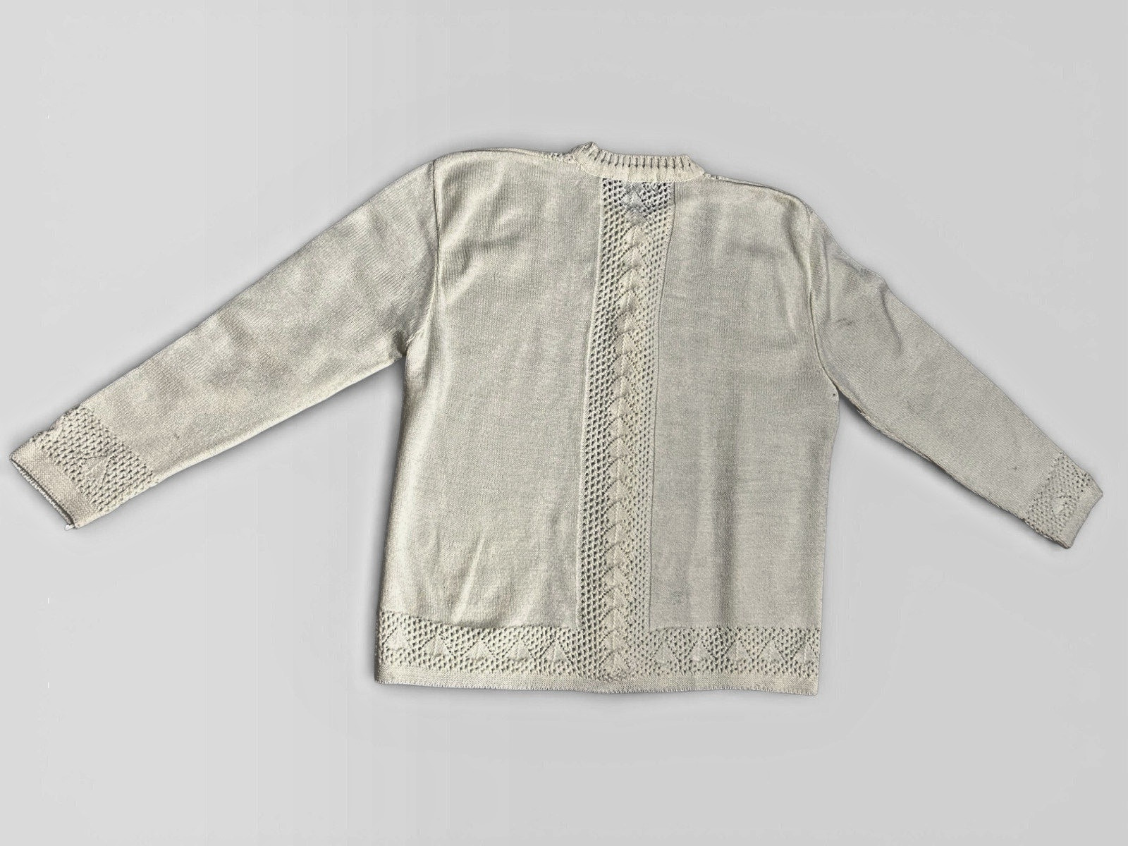 Vintage 70s Womens Medium Ivory Acrylic Knit Cardigan Grandma Core EUC!