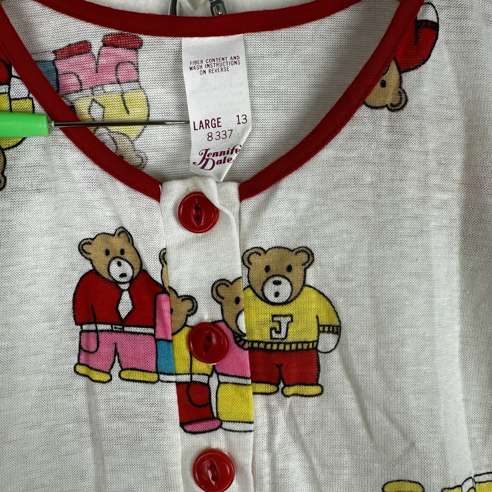 Vintage Women’s Large Nightgown Jennifer Dale Teddy Bear Short Sleeve Union Made