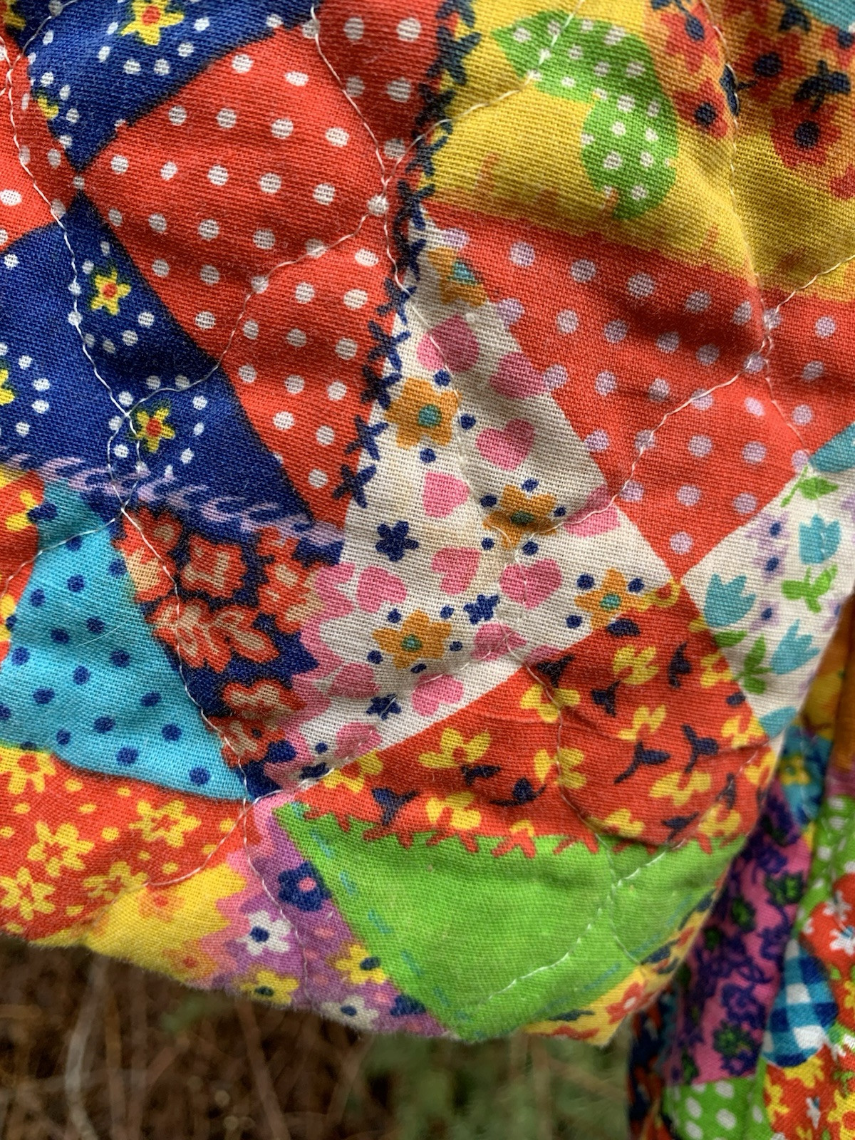Vintage 1970s Patchwork Robe House Coat Cheater Quilt Psychedelic Funky Retro