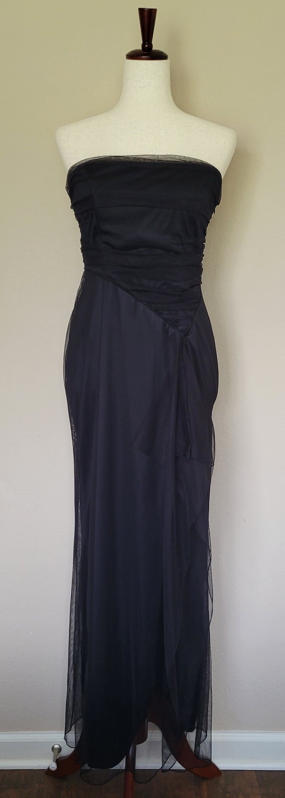 Vtg Strapless Black Maxi Dress S Whimsigoth Goth Tulle Y2K Dark Romantic Vamp