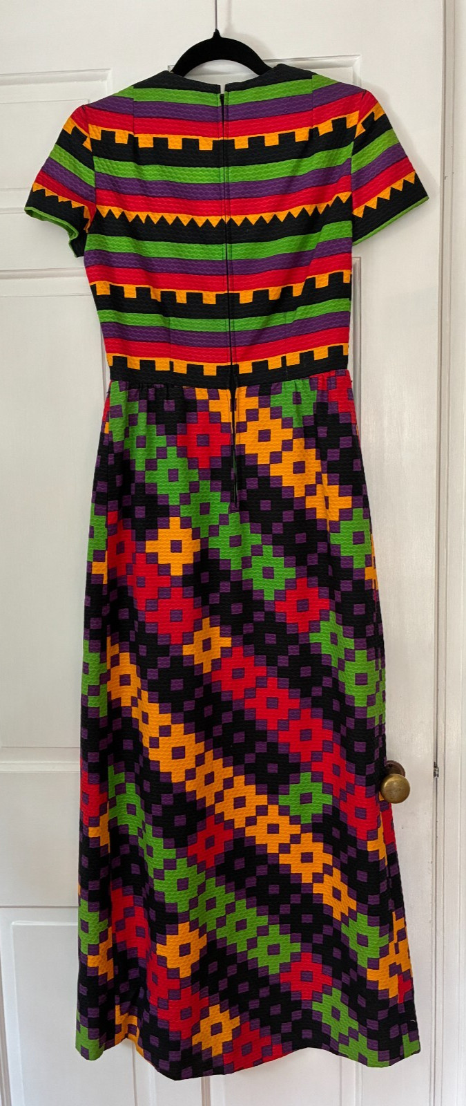 Excellent Cond 1970’s Lanvin geometric print maxi dress || vtg sz 8, modern 4/6