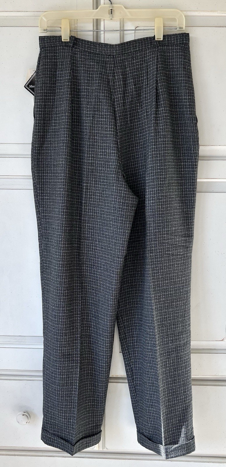 NOS VTG Grey Plaid Check High Waist Baggy Pleats Annie Hall Keaton Pants 28×28.5