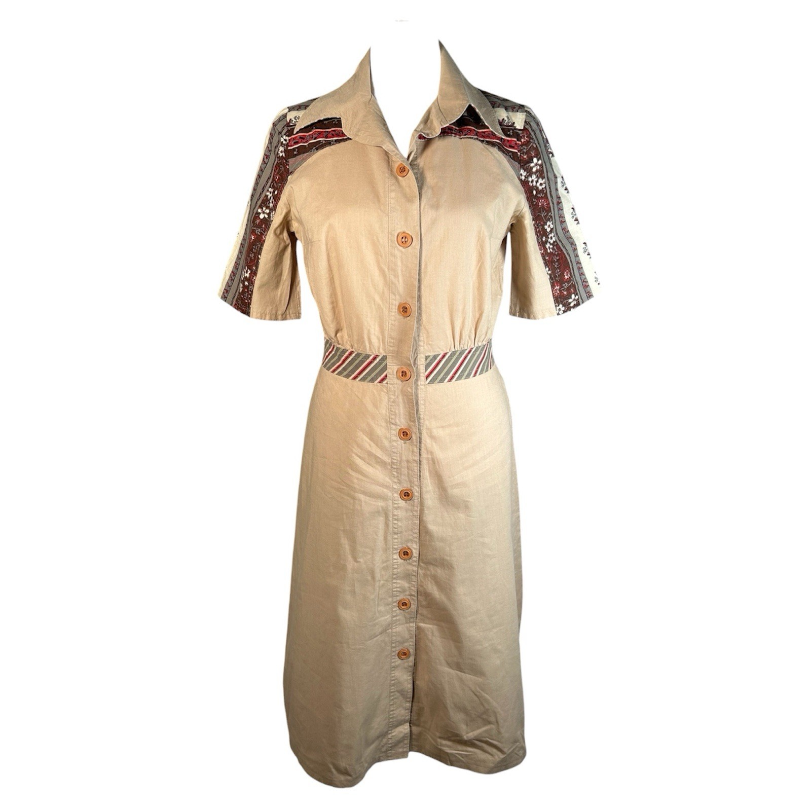 Vintage 70s Body & Soul Finland Khaki A-Line Cottagecore Dress Women’s Sz 38/S