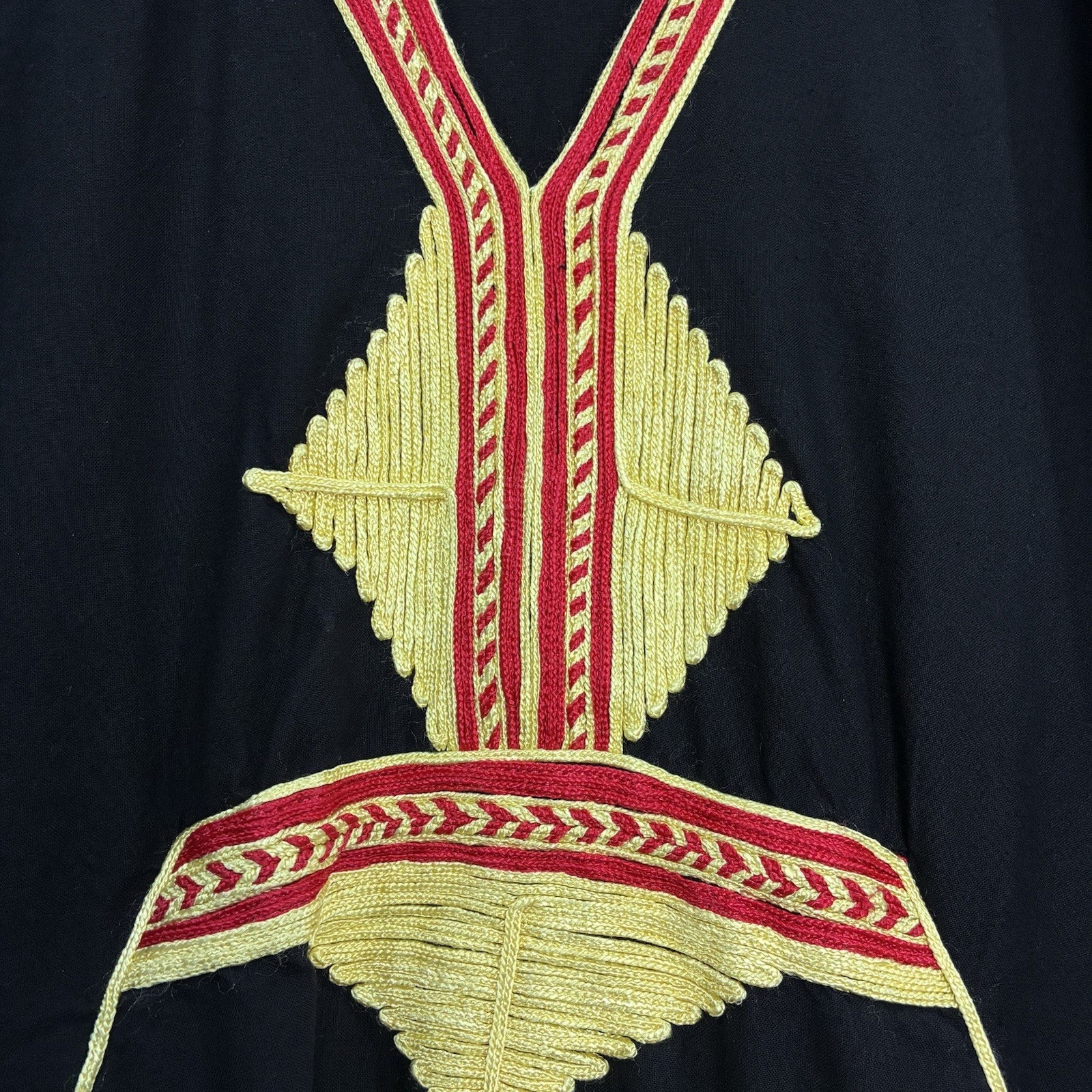 Vintage J Peterman Morocco Hand-Embroidered Caftan Maxi Black Yellow Cotton OSFA