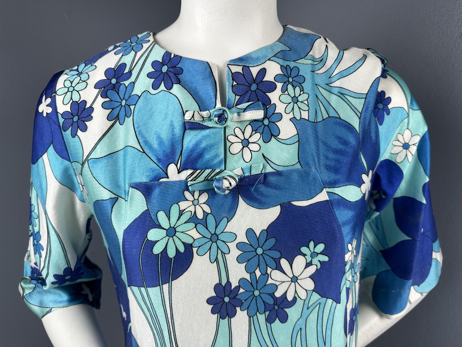 Vtg Hawaiian Surf By Pacific Blue Asian-Inspired Maxi Dress Hawaii Tiki 35” Bust