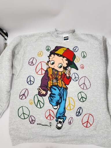 Vintage 1993 Betty Boop Hip Hop Peace Out Gray Sweatshirt 2 Sided Size XL-Tultex