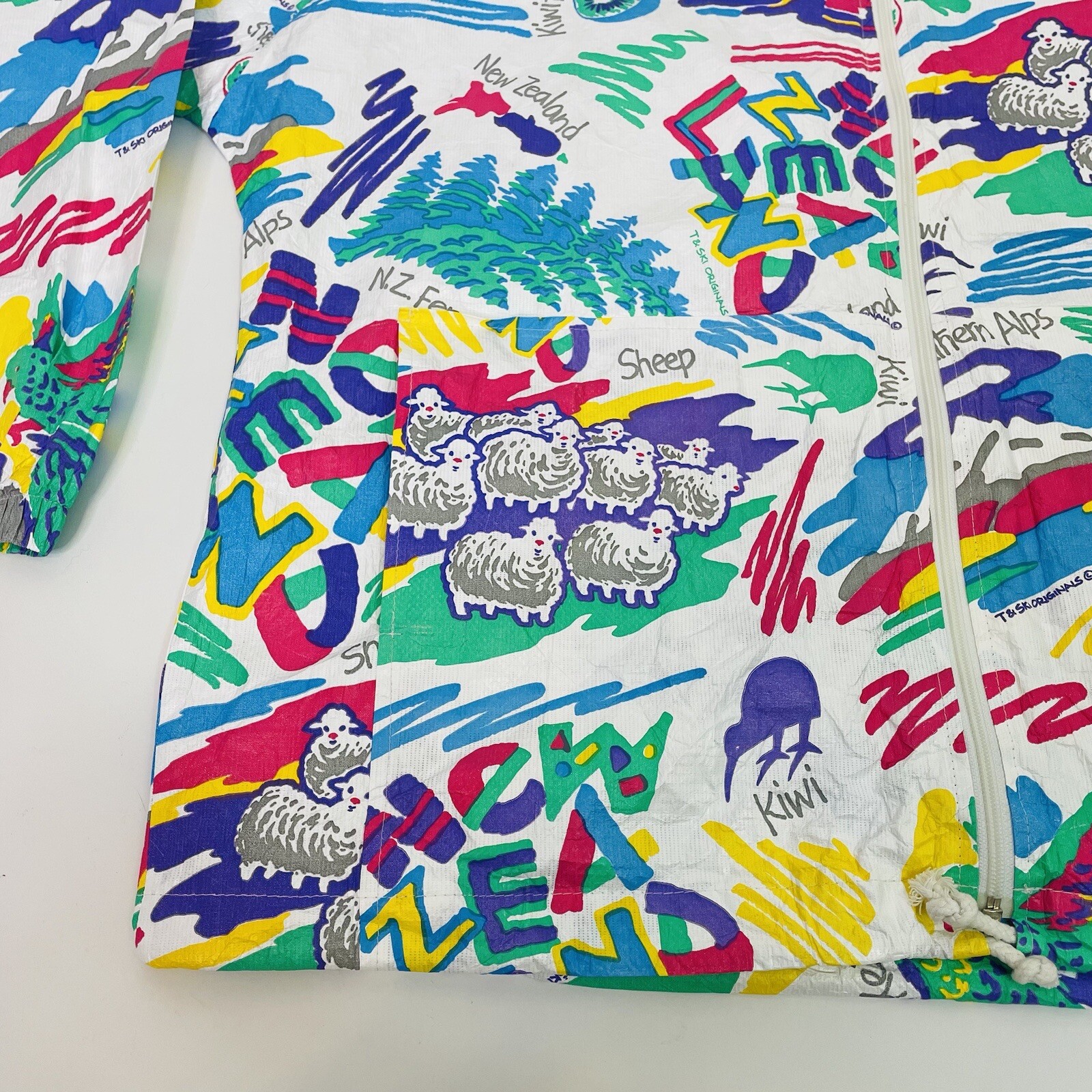 Vintage 80s Sheep New Zealand All Over Print Packable Windbreaker Jacket Small