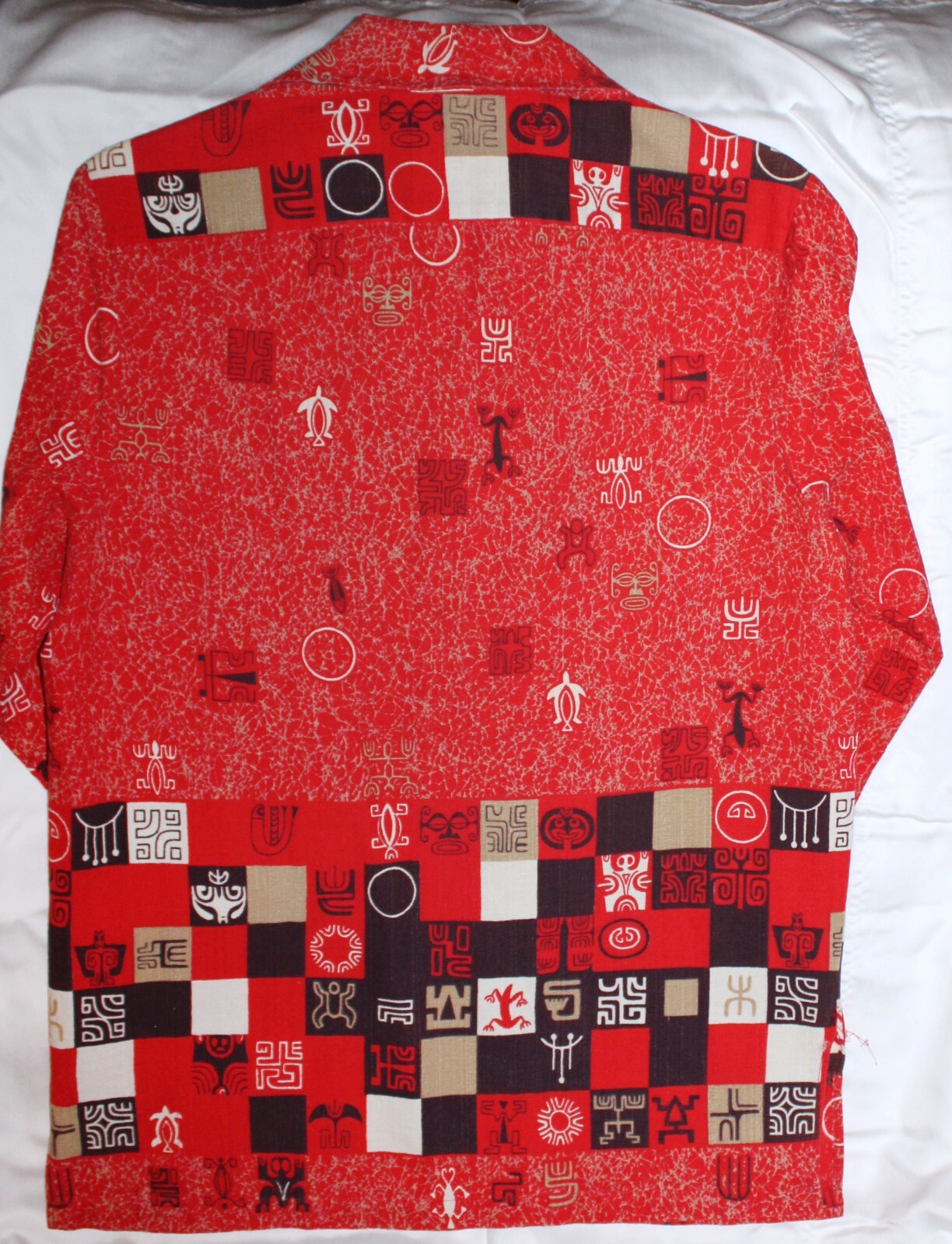 Iolani Hawaiian Shirt Red White and Brown Original Tag 3/4 Sleeve