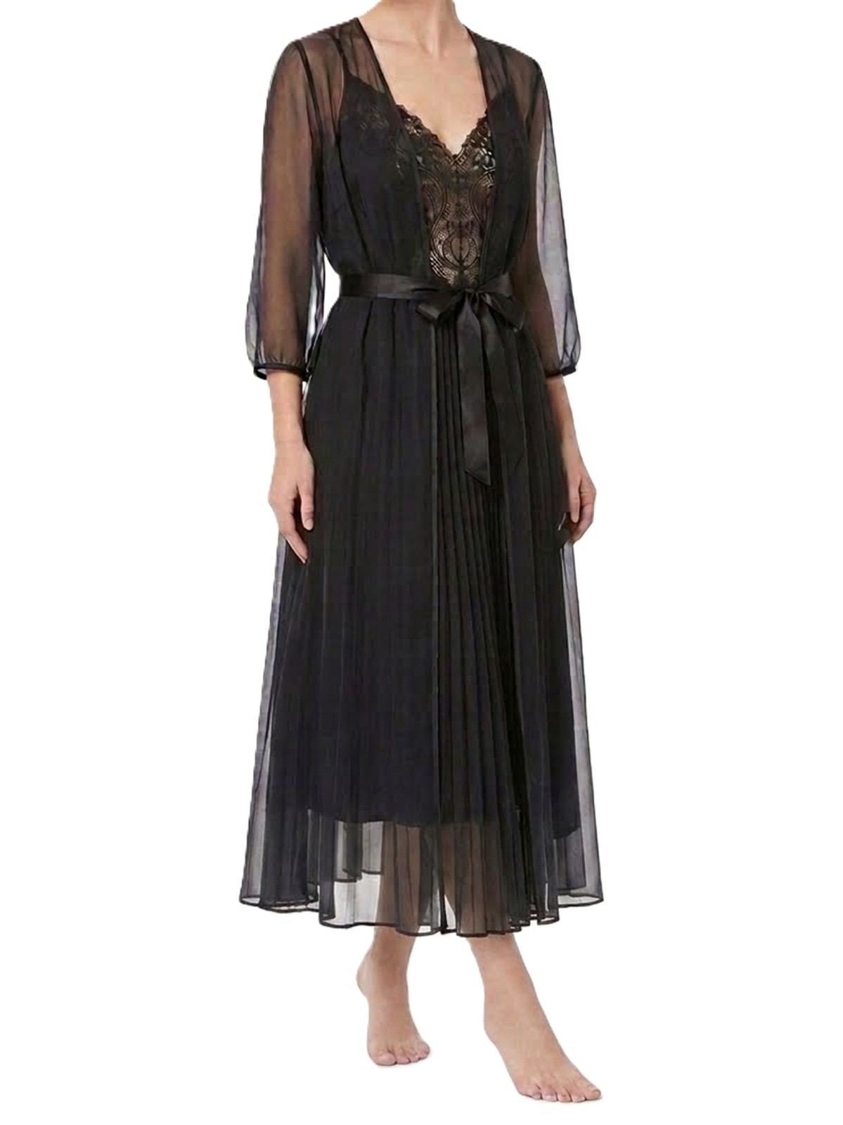 Vintage OLGA Black Nightgown Gown Style 91140 Size M + Unbranded Robe