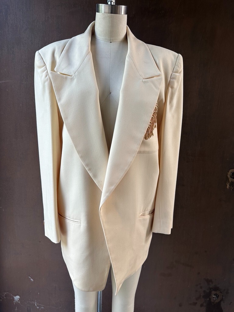 Vintage Early 90’s Mary Ann Restivo Blazer, Resort blazer, wooden beads, Luxury