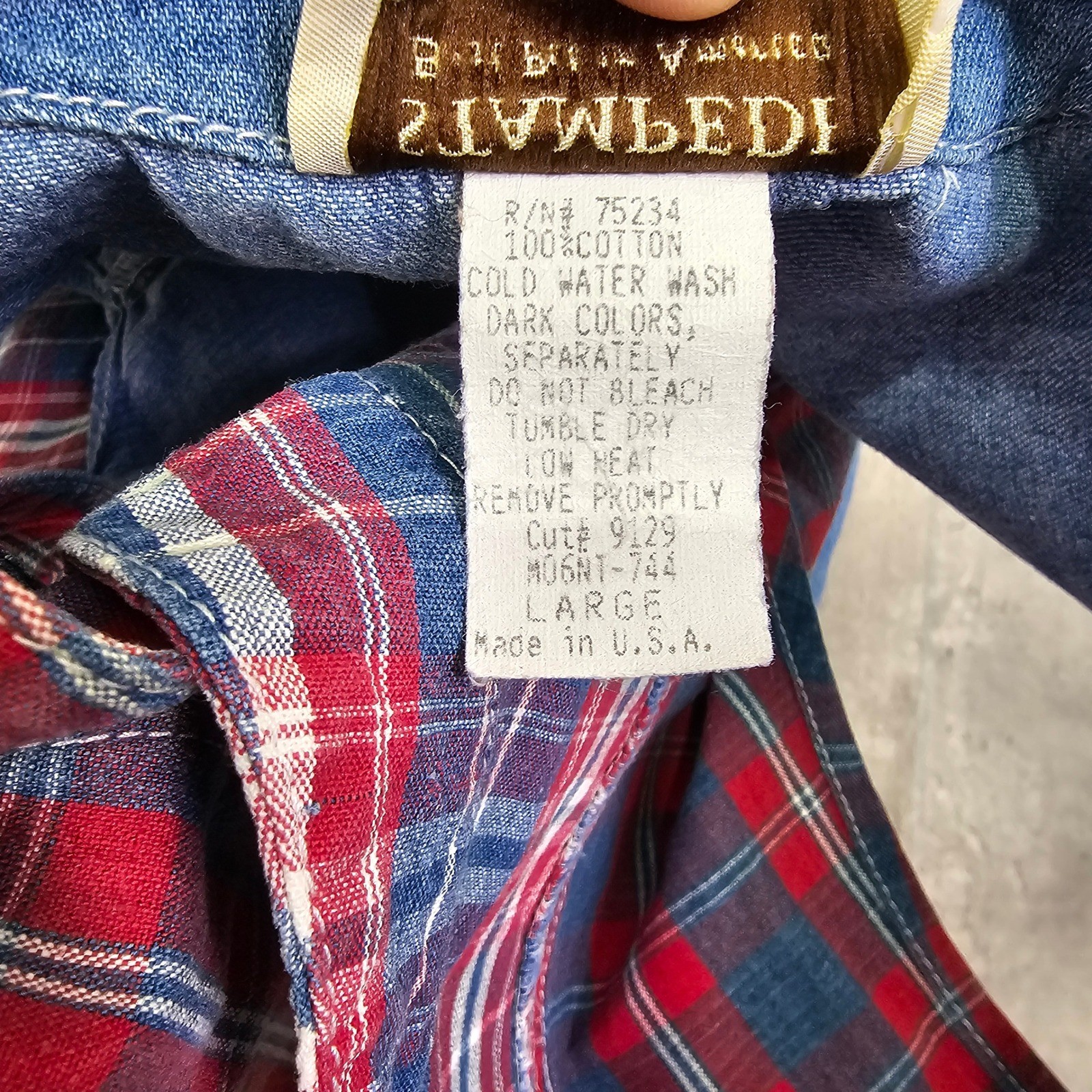 Vintage Stampede Denim Plaid Vest USA 90s Western Patchwork Button L