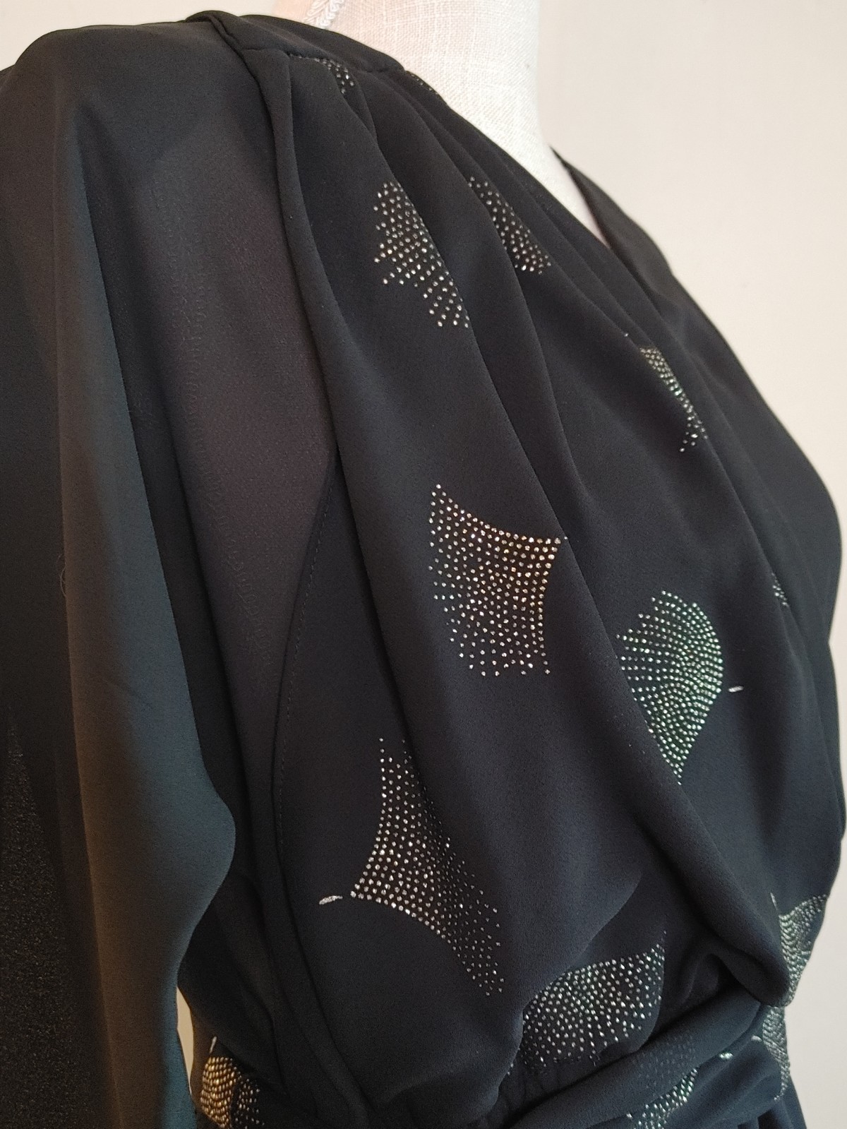 Vintage 80s Black Chiffon Faux Wrap Dress Sally III Disco Cocktail Chic sz M