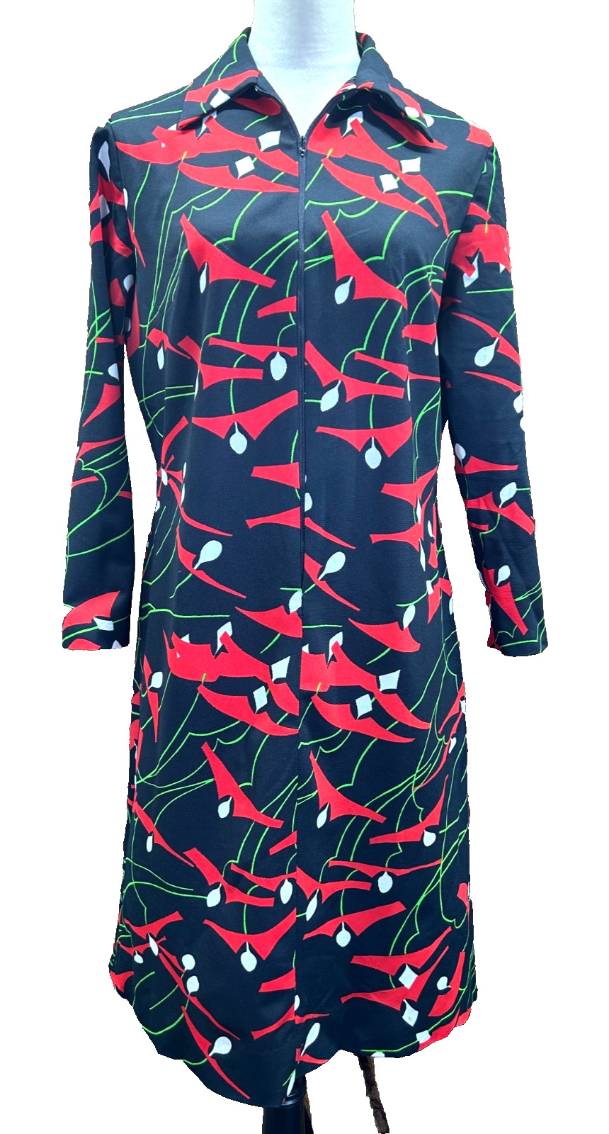 Vintage 70s Brief Originals Bold Abstract Psychedelic Dress Rare Larger Size