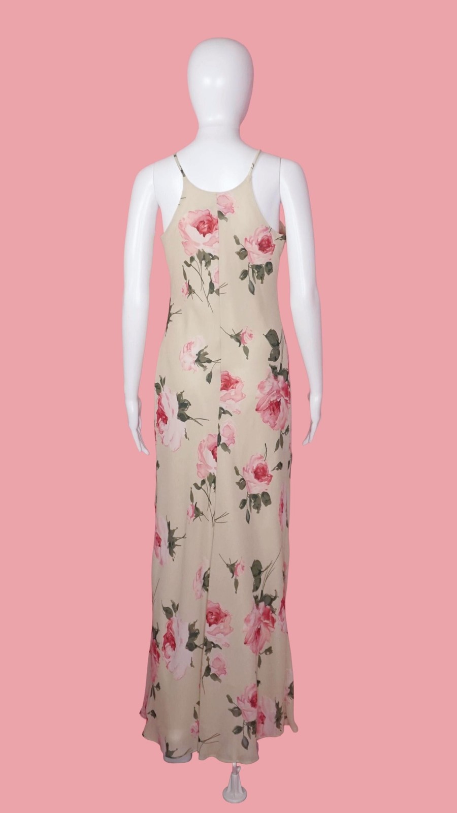 1990s-Y2K HAMPTON NITES ROSE Watercolor Floral Print Maxi Slip Dress. Medium.
