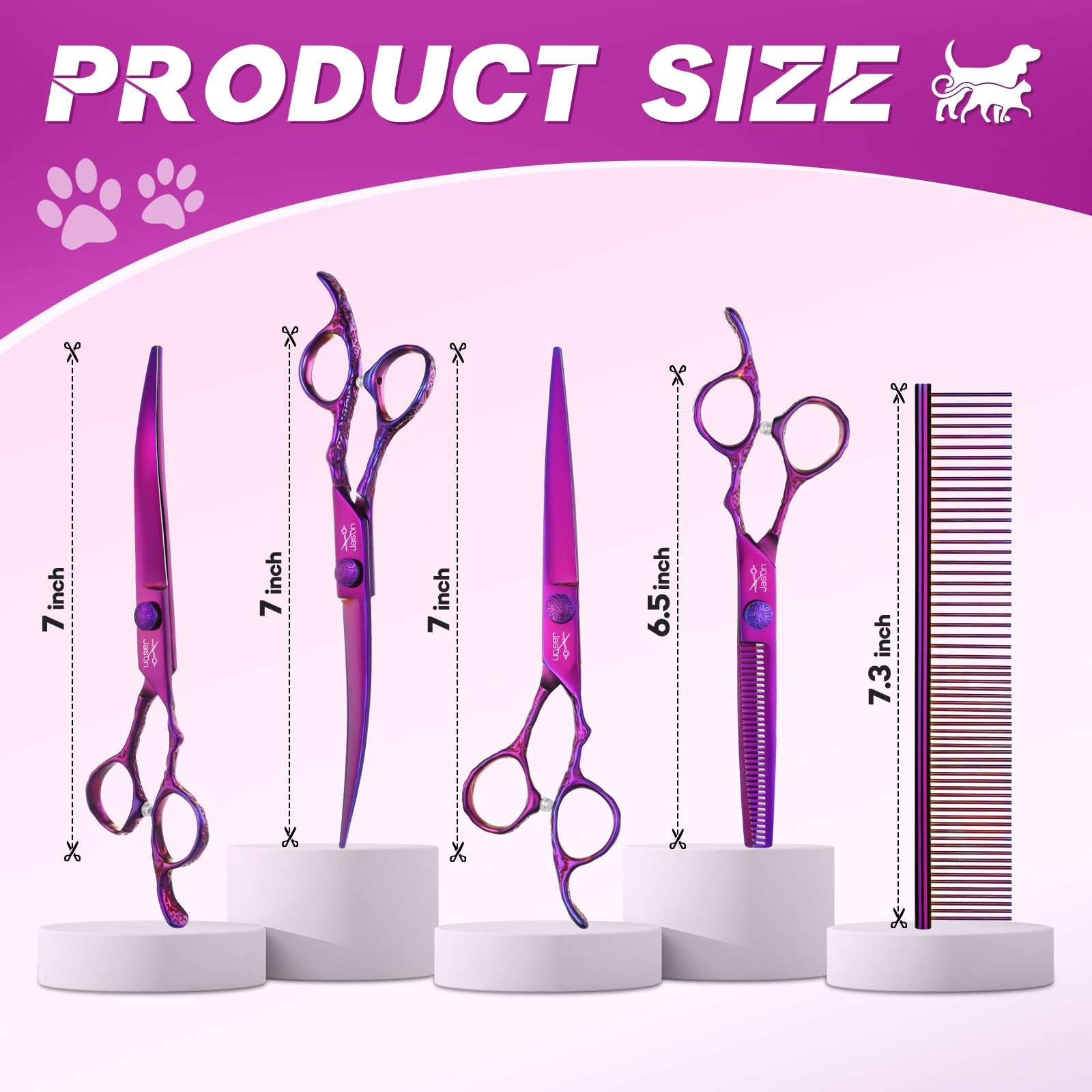 JASON Dog Grooming Scissors Set – Pro 6 in 1 Dog Shears Kit – 6.5″ Thinning