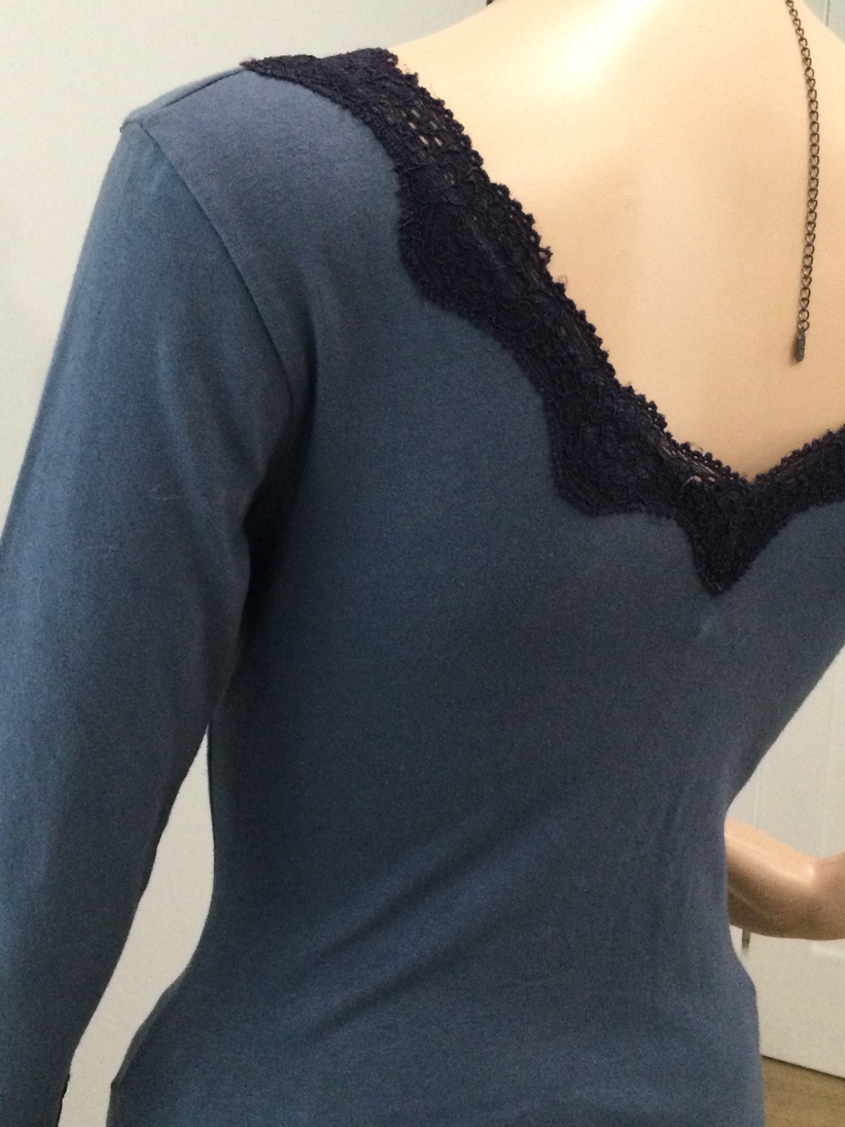 NWT Anthropologie Ann Ferriday Dusty Blue Lace Trim Romantic Top M Bella Swan