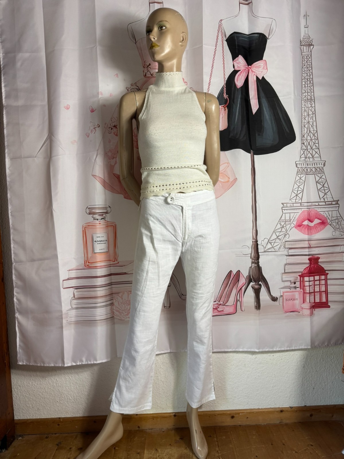 Hemp Pants KristenseN DU NORD Y2K White 34 36 Made in Italy Bootcut Luxury