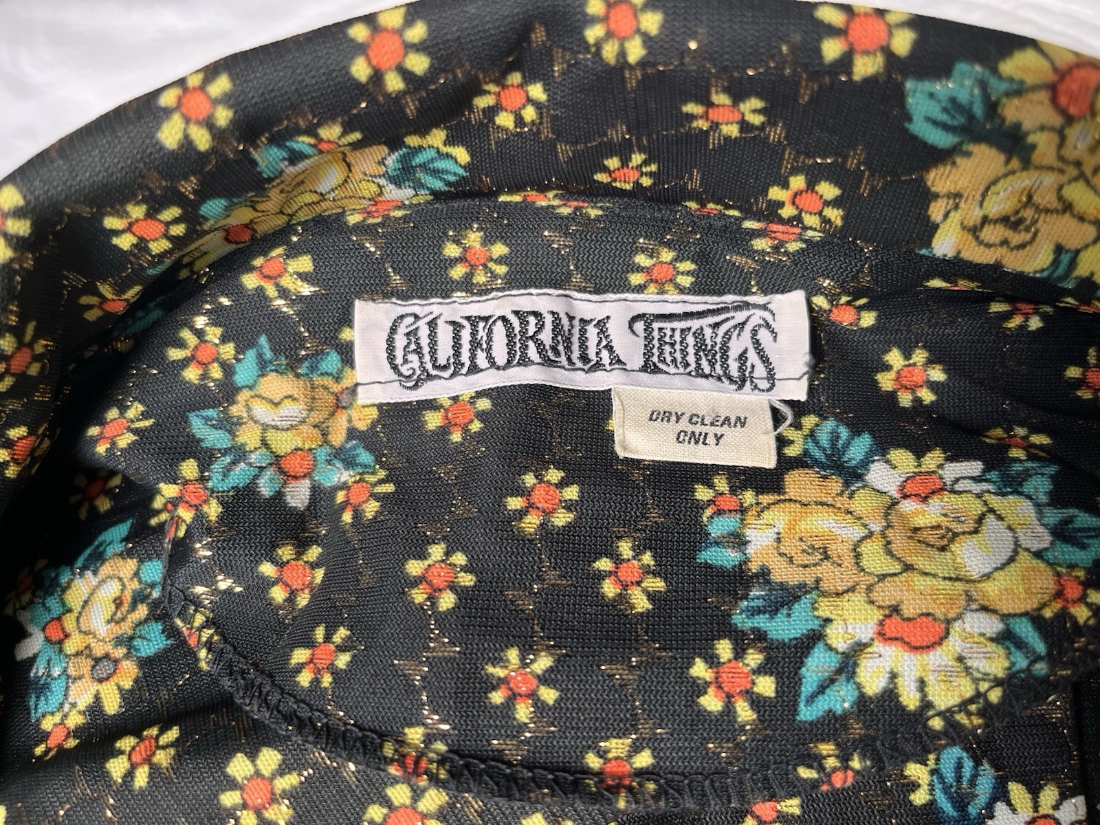 Vintage 70s Psychedelic Metallic Lurex Disco Blouse Mod Gold Floral Shirt Small