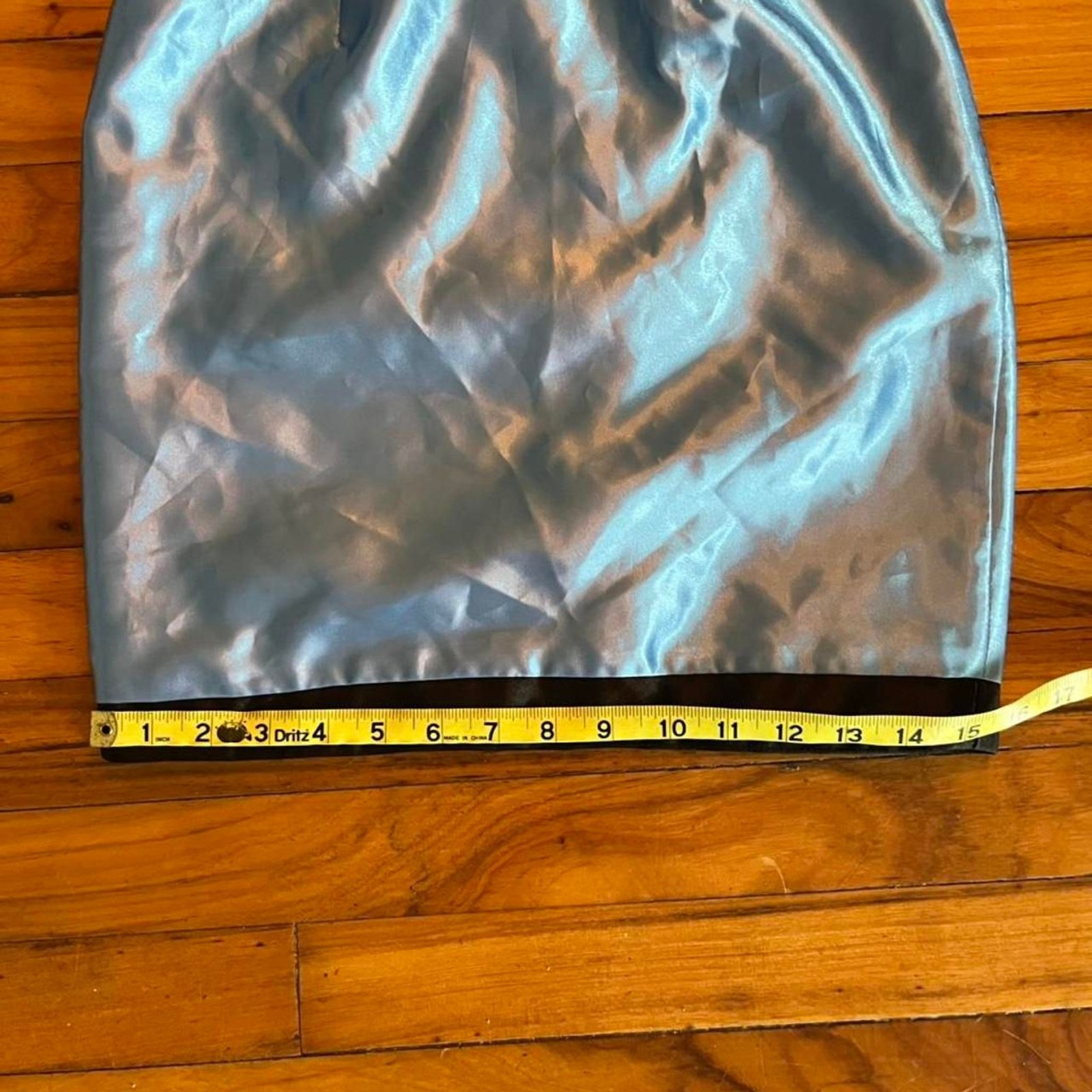 Vintage y2k Gunne Sax Baby Blue Satin Strapless Mini Dress Black Lace Size 1