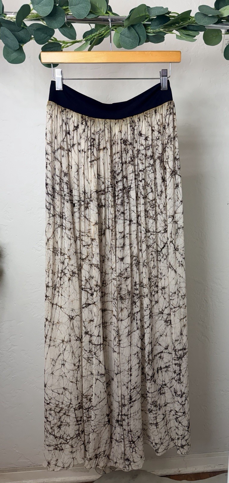 Vintage 90s 100% Silk Maxi Skirt S Abstract Batik Print Made in USA Boho