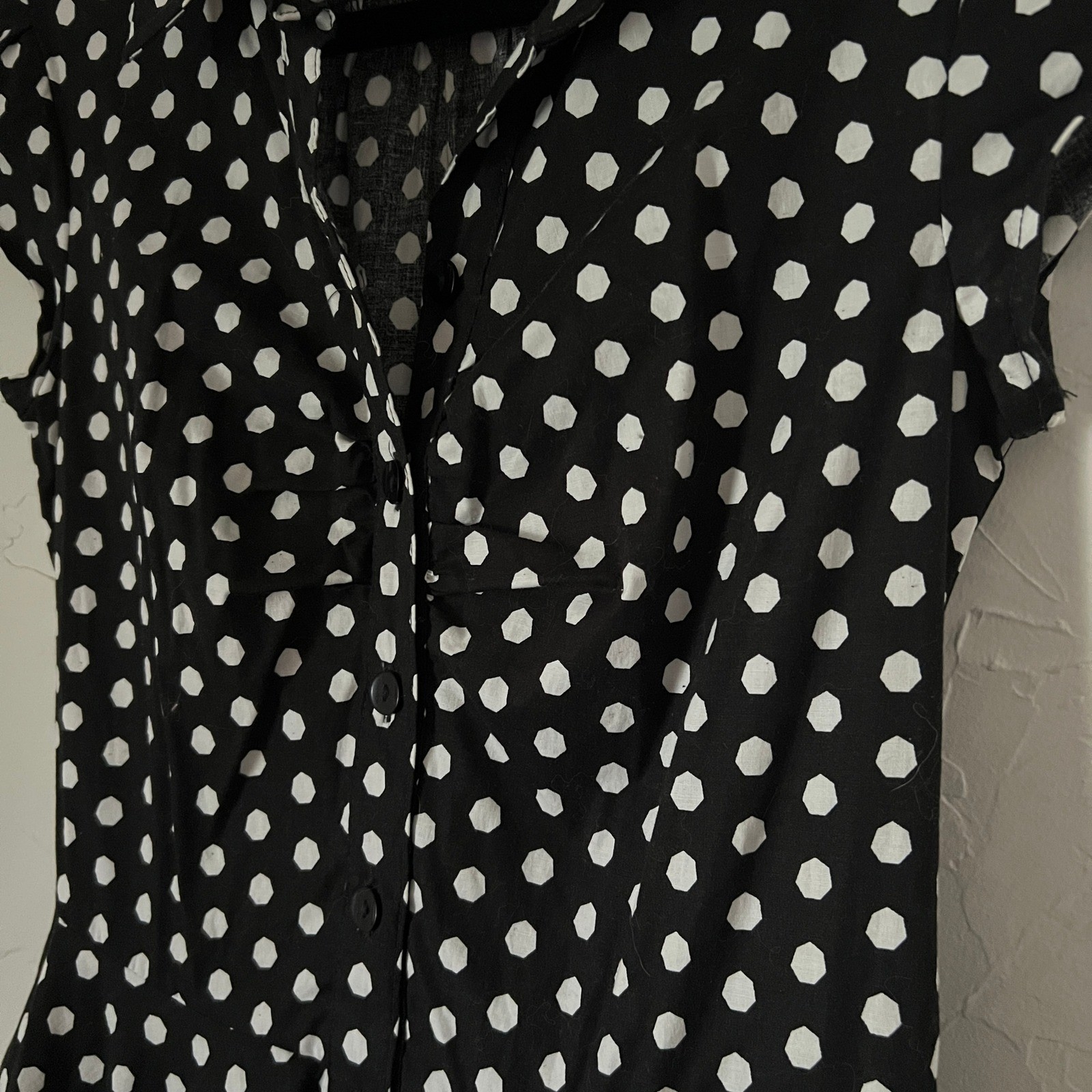 Y2K Polka Dot Dress iZ Byer Black White Ruffle Skater Retro Indie Parisian Sz XS