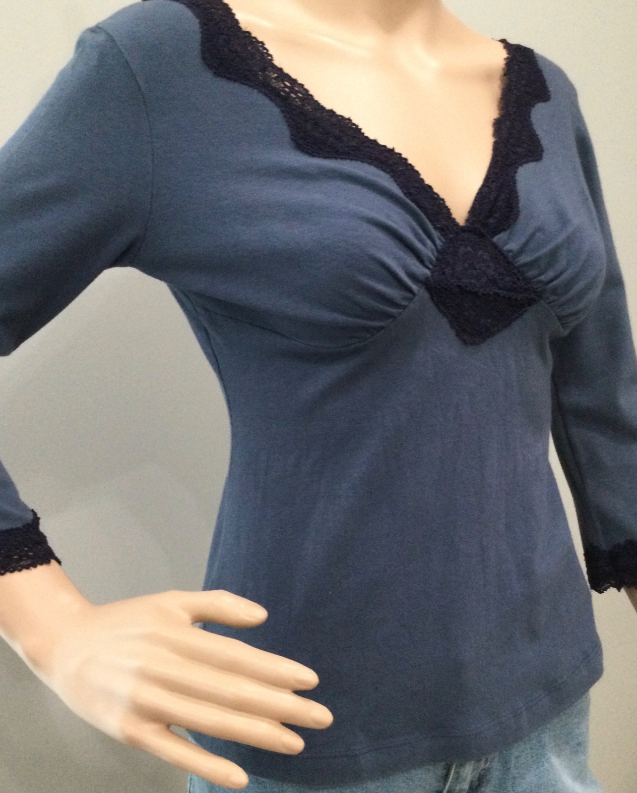 NWT Anthropologie Ann Ferriday Dusty Blue Lace Trim Romantic Top M Bella Swan