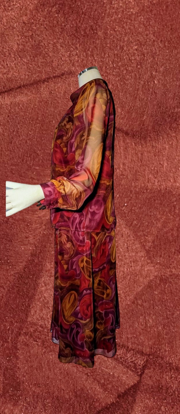CITY GIRL Skirt Blouse Set Womens Sz 10 PAISLEY Burgundy Purple GORGEOUS VTG