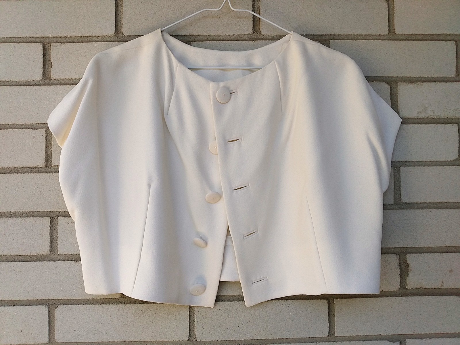 Vintage 60s Ivory Bolero Dress Jacket 42″B Rockabilly Formal Crepe Chiffon