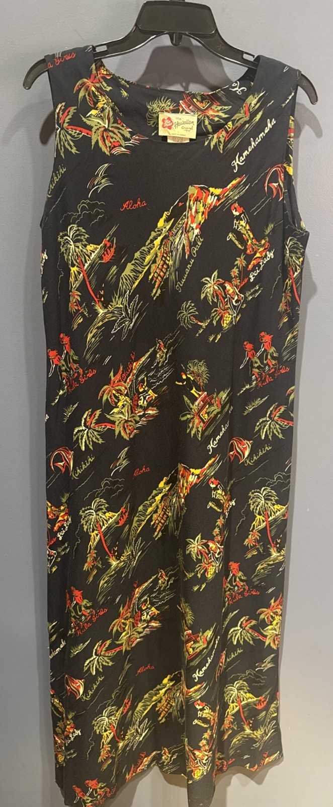 VTG Hilo Hattie Hawaiian Floral Long Tank Maxi Dress & Shirt Jacket Black Tropic