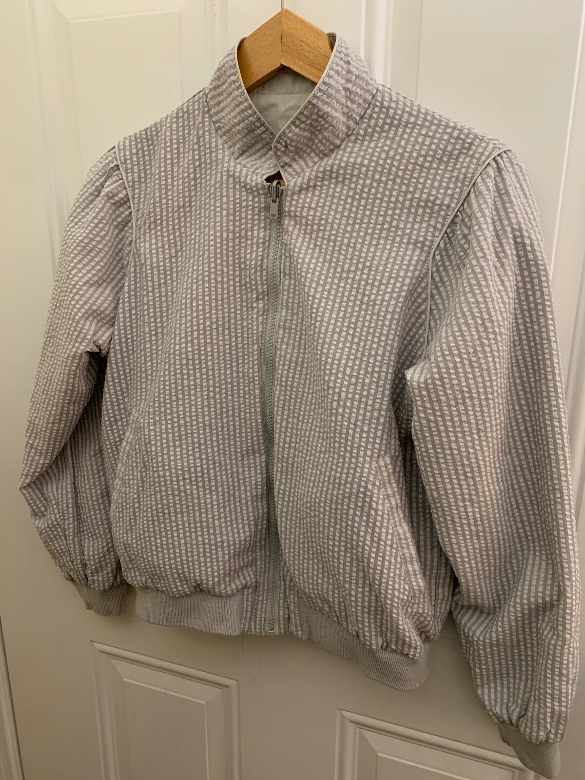 Vintage Jacket Seersucker Carriage Court Zip Up Women’s Size Small Gray