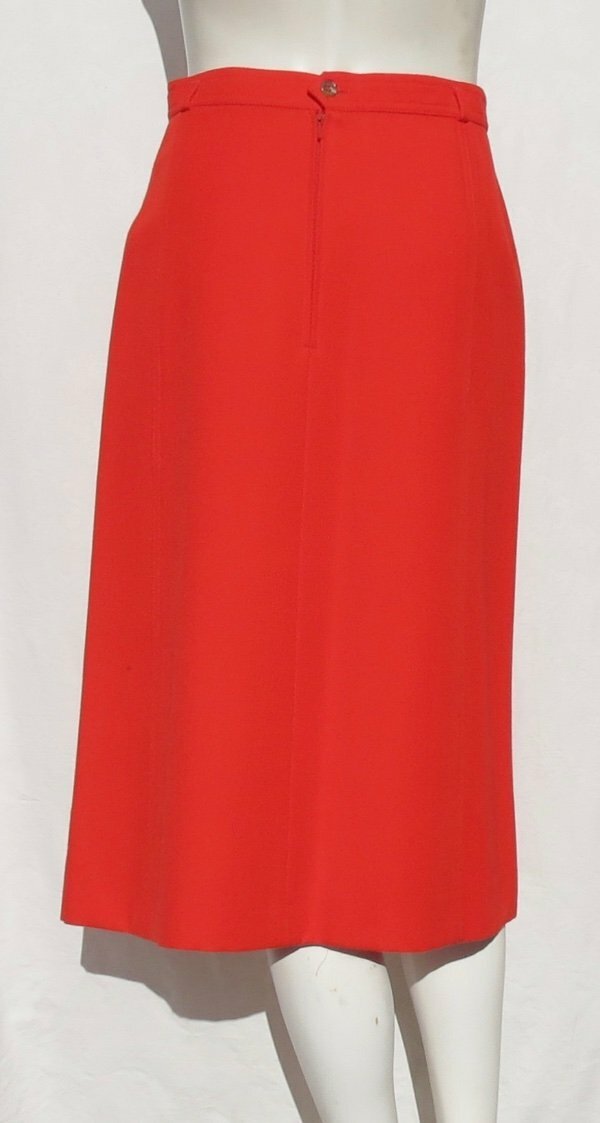 Vintage BOGNER Women’s Bright Red Wool A Line Midi Skirt sz 38 4 6 Pockets as is