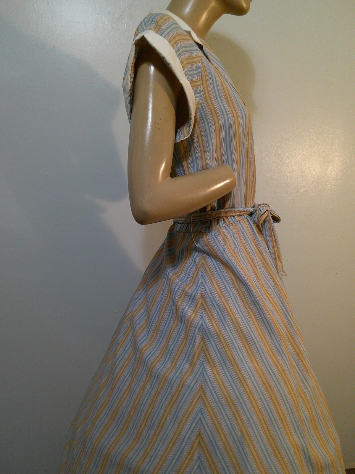 Vtg 70s Does 50s HUK-A-POO Stripe Cottn/Poly Full Sweep Rockabilly Day Dress L