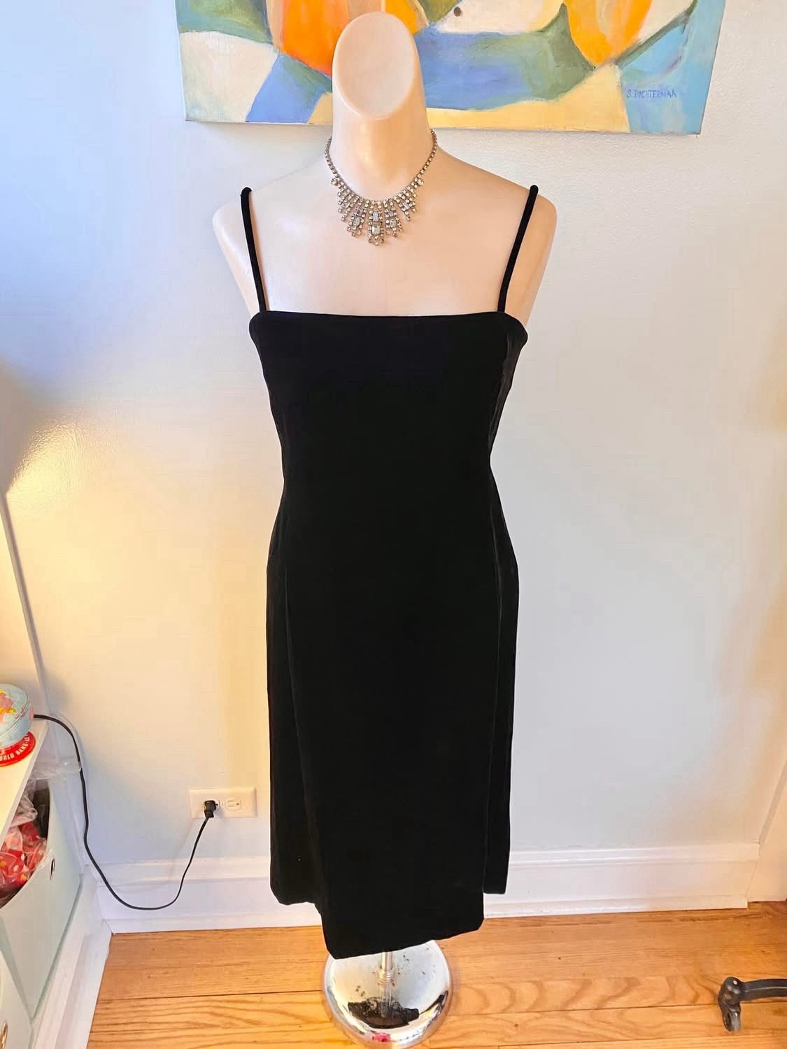 Vintage 1980s 1990s Rizkallah Velvet Evening Gown Column Dress Size XS Small