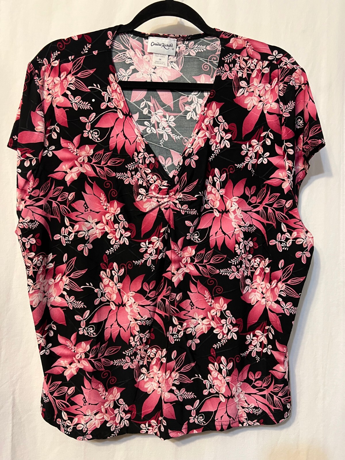 Vintage Woman’s Claudia Richard Stretch Top Floral Print 3X 47″+ Bust No.745