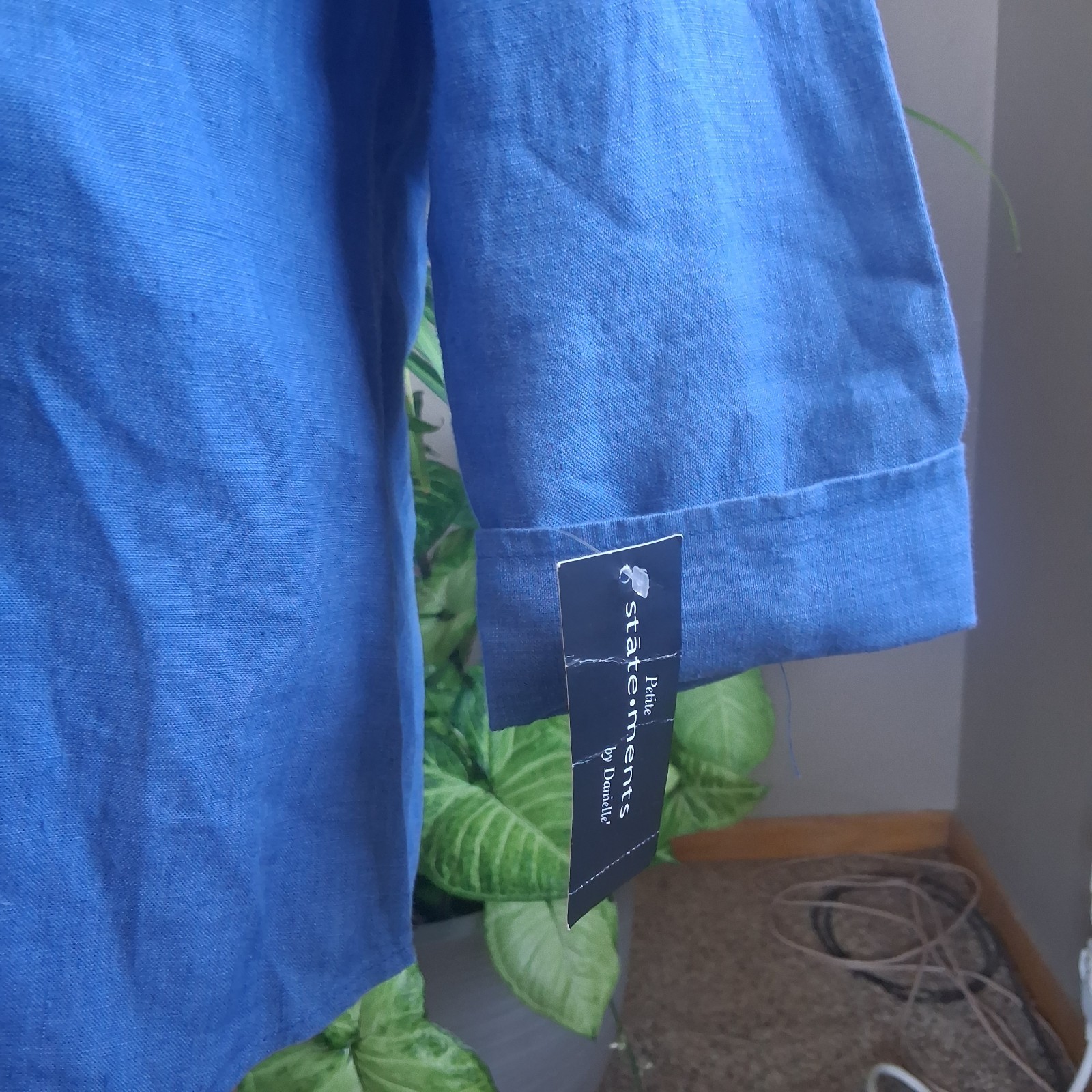 Vintage 2Pc 100% Linen Wrap Top Cardigan Set NWT Blue 8P European Summer Coastal