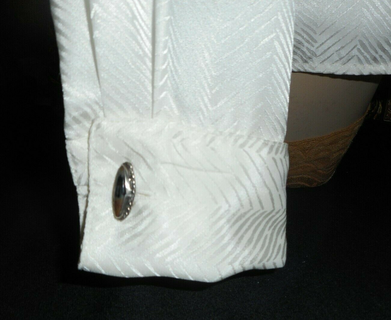 4 VinTage Satin Executive Blouse French Cuff Ivory White & Pearl Clip Earrings