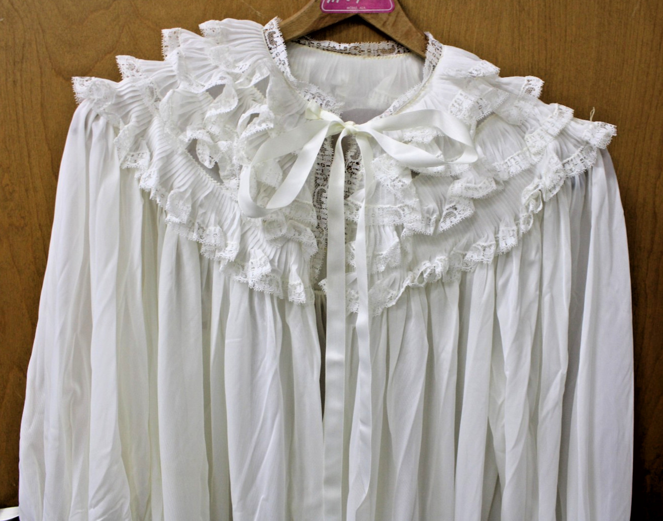 Vintage Nylon Babydoll Peignoir Robe White Lace, Small, San Souci, Pinup Trad.