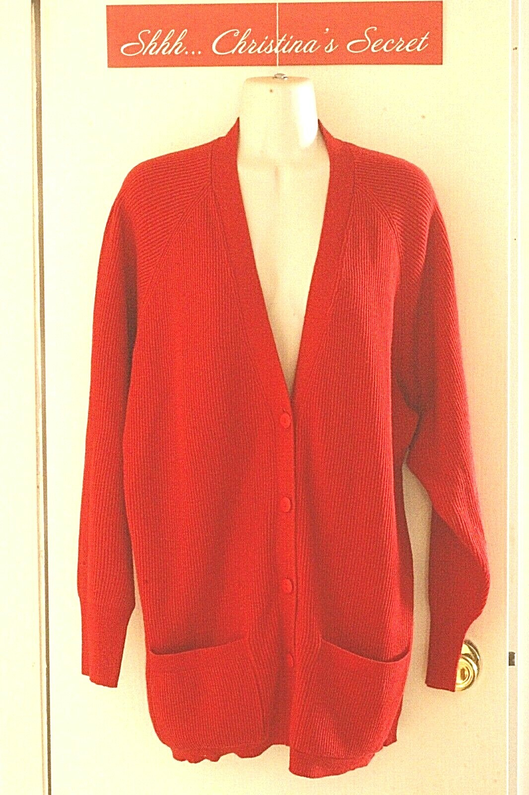 ESTATE VINTAGE PARTNERS MERVYNS Womens Cardigan Sweater Red Pockets Sz L *VG