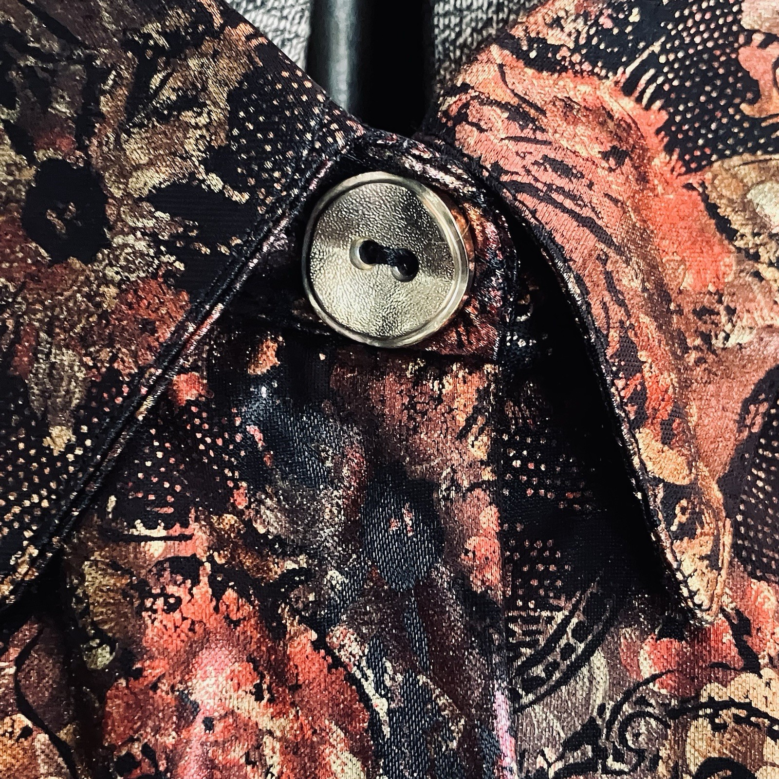 VTG Foil Button Down Blouse 22w Joanne Plus Black Rose Gold Long Sleeve 80s 90s