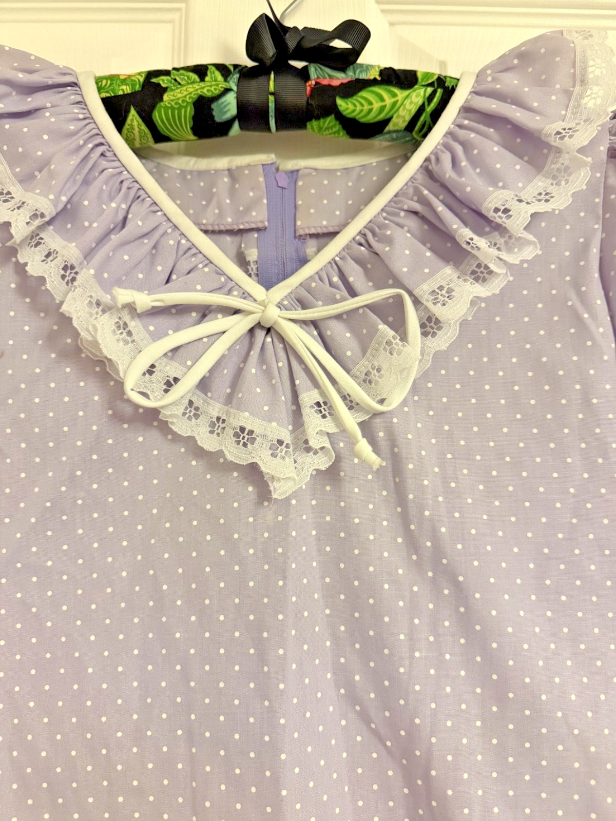 Vintage Malco Modes Partner’s Please Prairie Blouse Lavender Polka Dot USA 15/16