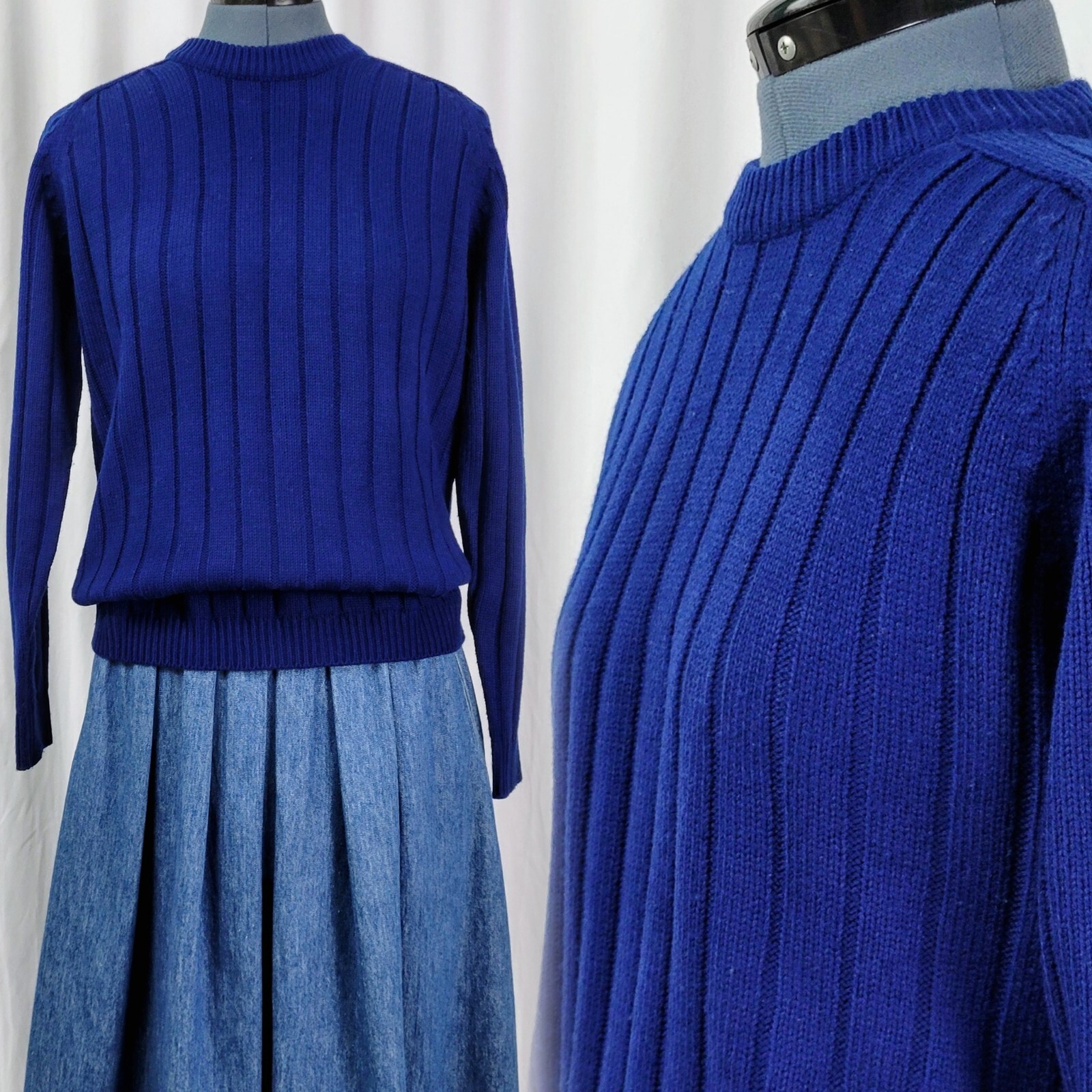 Vtg Cable Knit Crew Neck w Raglan Sleeves in Navy Blue w Zipper Neck Size M?
