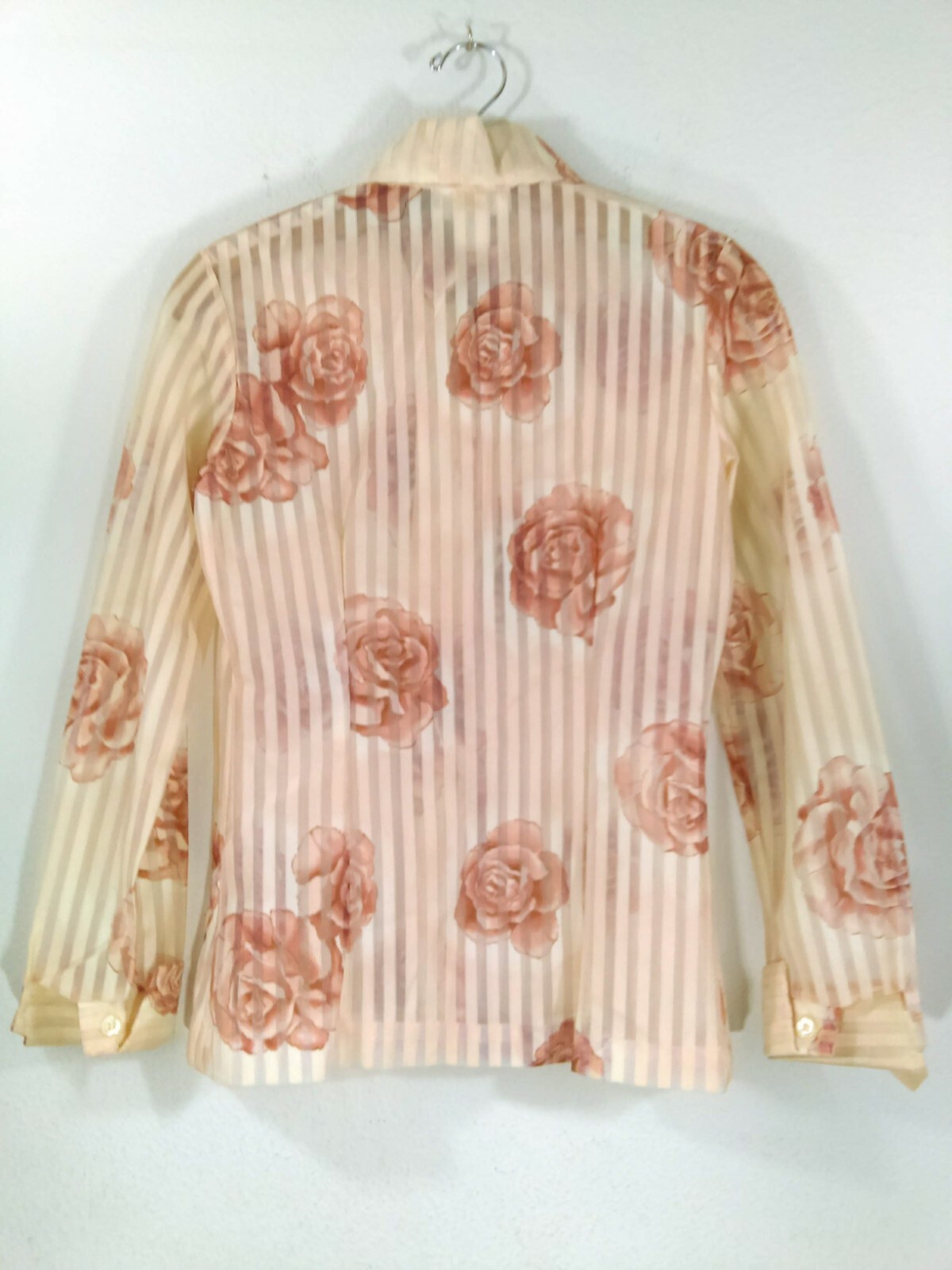Vintage Ego Chicago 5 Blouse & Undershirt Union Pink Stripe Floral Semi Sheer
