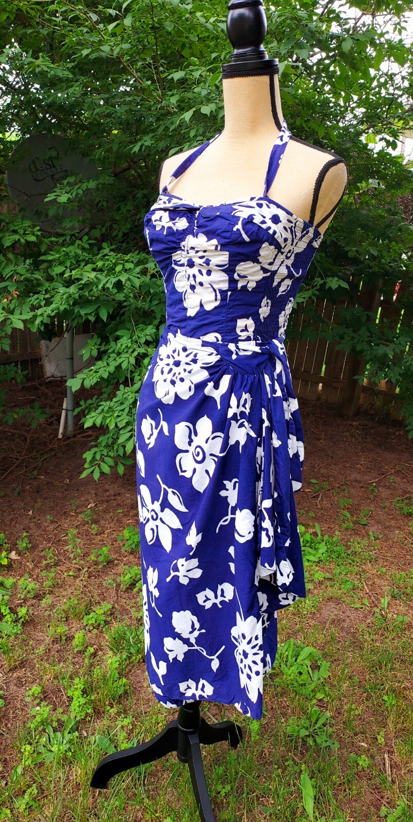 Vintage Liberty House Kahala Hawaiian Luau Floral Wrap Waist Padded Dress S/XS